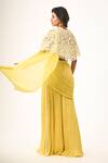 Shop_Couture By Niharika_Yellow Organza, Georgette, Viscose Round Neck And Draped Saree Set _at_Aza_Fashions