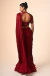 Shop_Couture By Niharika_Red Organza, Satin, Georgette Embroidery High Neck Designer Pre-draped Saree Set _at_Aza_Fashions