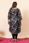 Shop_Mamicha_Black Satin, Georgette V-neck Floral Print Kurta And Tulip Pant Set _at_Aza_Fashions