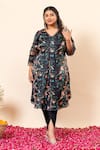 Mamicha_Black Satin, Georgette V-neck Floral Print Kurta And Tulip Pant Set _Online_at_Aza_Fashions