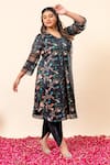 Buy_Mamicha_Black Satin, Georgette V-neck Floral Print Kurta And Tulip Pant Set _Online_at_Aza_Fashions