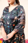 Shop_Mamicha_Black Satin, Georgette V-neck Floral Print Kurta And Tulip Pant Set _Online_at_Aza_Fashions