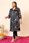 Mamicha_Black Satin, Georgette V-neck Floral Print Kurta And Tulip Pant Set _at_Aza_Fashions