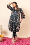 Buy_Mamicha_Black Satin, Georgette V-neck Floral Print Kurta And Tulip Pant Set 