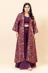 Shop_Mamicha_Wine Crepe Sequins Open , Sweetheart Printed Cape Set _Online_at_Aza_Fashions