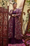 Buy_Mamicha_Wine Crepe Sequins Open , Sweetheart Printed Cape Set 