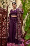 Buy_Mamicha_Wine Crepe Sequins Open , Sweetheart Printed Cape Set _at_Aza_Fashions