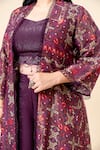 Mamicha_Wine Crepe Sequins Open , Sweetheart Printed Cape Set _Online