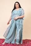 Buy_Mamicha_Green Chiffon V-neck Cyan-green Sparkle Overlay Set _at_Aza_Fashions