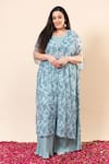 Mamicha_Green Chiffon V-neck Cyan-green Sparkle Overlay Set _Online_at_Aza_Fashions