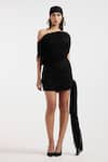 Deme By Gabriella_Black Asymmetric Designer Draped Dress _Online_at_Aza_Fashions