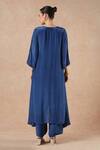 Shop_Dori & CO._Sapphire Embroidery Split V-neck Blue Silk Crepe Kurta And Pants Set _at_Aza_Fashions