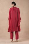 Shop_Dori & CO._Red Embroidery Round Neck Ruby Silk Crepe Kurta And Pants Set _at_Aza_Fashions
