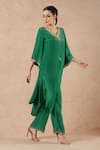 Shop_Dori & CO._Emerald Green Embroidery V-neck Silk Crepe Kurta Set _Online_at_Aza_Fashions