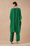 Shop_Dori & CO._Emerald Green Embroidery V-neck Silk Crepe Kurta And Pants Set _at_Aza_Fashions