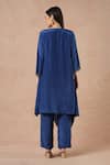 Shop_Dori & CO._Blue Embroidery V-neck Metal Hand Silk Kurta Set _at_Aza_Fashions