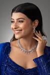 Buy_Prihan Luxury Jewelry_White Crystals Rhodium Plated Necklace And Earring Set _at_Aza_Fashions