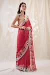 Shop_Soup By Sougat Paul_Pink Organza, Cotton, Net Embroidery Round Embellished Pre-stitched Saree Set _Online_at_Aza_Fashions