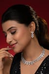 Buy_Prihan Luxury Jewelry_White Diamonds Rhodium Plated Necklace And Earring Set _at_Aza_Fashions