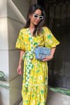 Shop_Surabhi Arya_Yellow Muslin V-neck Lemon Dress With Belt 