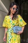 Surabhi Arya_Yellow Muslin V-neck Lemon Dress With Belt _Online