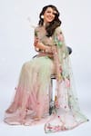 Buy_Show Shaa_Green Net, Crepe Beads, Tassels, Embroidery Sweetheart Neck Saree With Blouse _at_Aza_Fashions