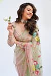 Buy_Show Shaa_Green Net, Crepe Beads, Tassels, Embroidery Sweetheart Neck Saree With Blouse 