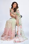 Show Shaa_Green Net, Crepe Beads, Tassels, Embroidery Sweetheart Neck Saree With Blouse _Online