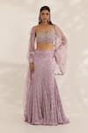 Buy_Manisha Soni Couture_Lavender Net, Silk Satin Sequins, Beads Round Neck Hand Embroidered Lehenga Set _at_Aza_Fashions