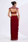 Buy_Neha Khullar_Red Crepe, Viscose Georgette Mirrors, Deep Designer Cape And Draped Skirt Set _Online_at_Aza_Fashions