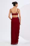 Neha Khullar_Red Crepe, Viscose Georgette Mirrors, Deep Designer Cape And Draped Skirt Set _at_Aza_Fashions