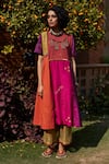 Buy_Medha_Pink Silk Beads Round Neck Multi Color Handcrafted Tunic _at_Aza_Fashions
