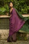 Buy_Medha_Purple Silk Embroidery V-neck And Green Handwoven Saree & Blouse Set _at_Aza_Fashions
