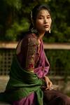 Buy_Medha_Purple Silk Embroidery V-neck And Green Handwoven Saree & Blouse Set _Online_at_Aza_Fashions
