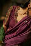 Buy_Medha_Purple Silk Embroidery V-neck And Green Handwoven Saree & Blouse Set 