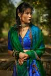 Medha_Blue Silk, Tissue, Organza Embroidery Bright And Green Handwoven Chiniya Set _Online_at_Aza_Fashions