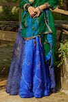 Shop_Medha_Blue Silk, Tissue, Organza Embroidery Bright And Green Handwoven Chiniya Set _Online_at_Aza_Fashions