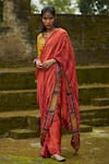 Buy_Medha_Orange Chiffon, Silk Beads Round Neck Textured Saree Set _at_Aza_Fashions