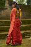 Shop_Medha_Orange Chiffon, Silk Beads Round Neck Textured Saree Set _at_Aza_Fashions