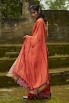 Buy_Medha_Orange Chiffon, Silk Beads Round Neck Textured Saree Set 