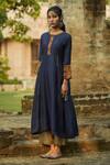Shop_Medha_Blue Silk, Tissue, Organza Embroidery Round Neck Kurta Set With Dupatta _at_Aza_Fashions