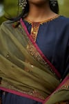 Buy_Medha_Blue Silk, Tissue, Organza Embroidery Round Neck Kurta Set With Dupatta _Online_at_Aza_Fashions