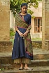 Buy_Medha_Blue Silk, Tissue, Organza Embroidery Round Neck Kurta Set With Dupatta _at_Aza_Fashions