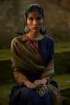 Buy_Medha_Blue Silk, Tissue, Organza Embroidery Round Neck Kurta Set With Dupatta 