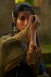 Shop_Medha_Blue Silk, Tissue, Organza Embroidery Round Neck Kurta Set With Dupatta 