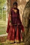 Buy_Medha_Purple Silk, Chiffon Embroidery V-neck And Red Handwoven Tunic Set _at_Aza_Fashions