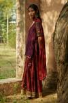 Shop_Medha_Purple Silk, Chiffon Embroidery V-neck And Red Handwoven Tunic Set _at_Aza_Fashions