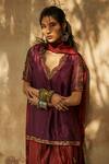 Buy_Medha_Purple Silk, Chiffon Embroidery V-neck And Red Handwoven Tunic Set _Online_at_Aza_Fashions