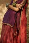 Medha_Purple Silk, Chiffon Embroidery V-neck And Red Handwoven Tunic Set _at_Aza_Fashions