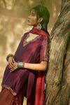 Buy_Medha_Purple Silk, Chiffon Embroidery V-neck And Red Handwoven Tunic Set 